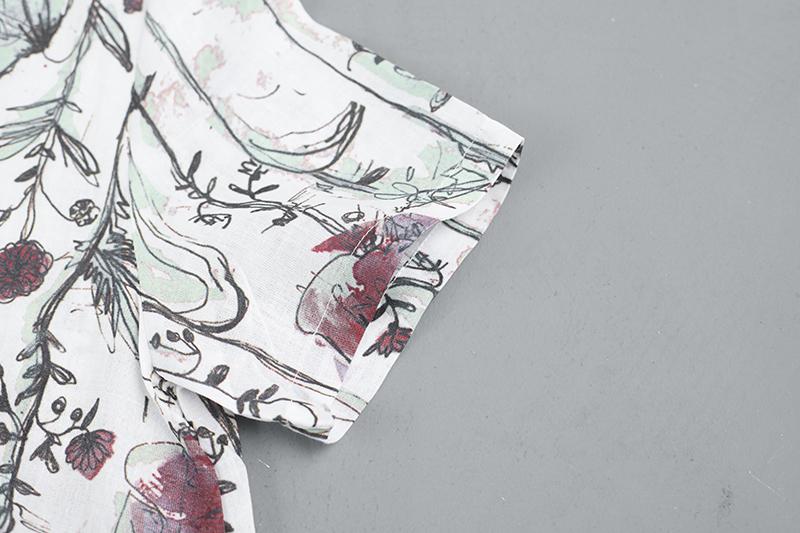 Casual Short Sleeve Linen Loose Printing Dress