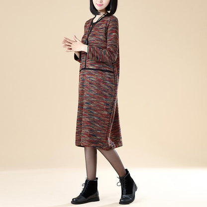 Women Casual Long Sleeve Pockets Literature Dress