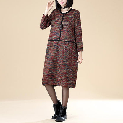 Women Casual Long Sleeve Pockets Literature Dress