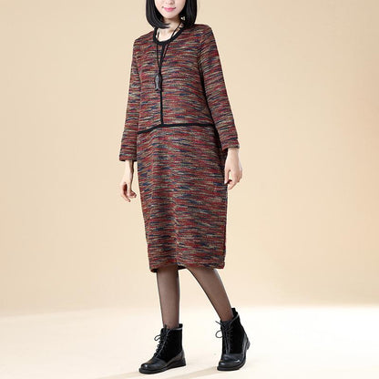 Women Casual Long Sleeve Pockets Literature Dress