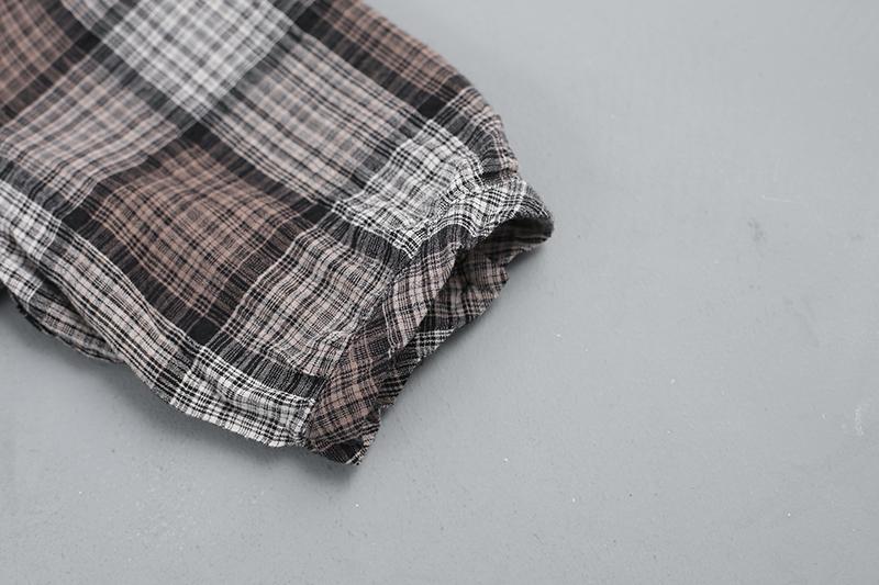 Women Cotton Linen Dress Casual Plaid Dress