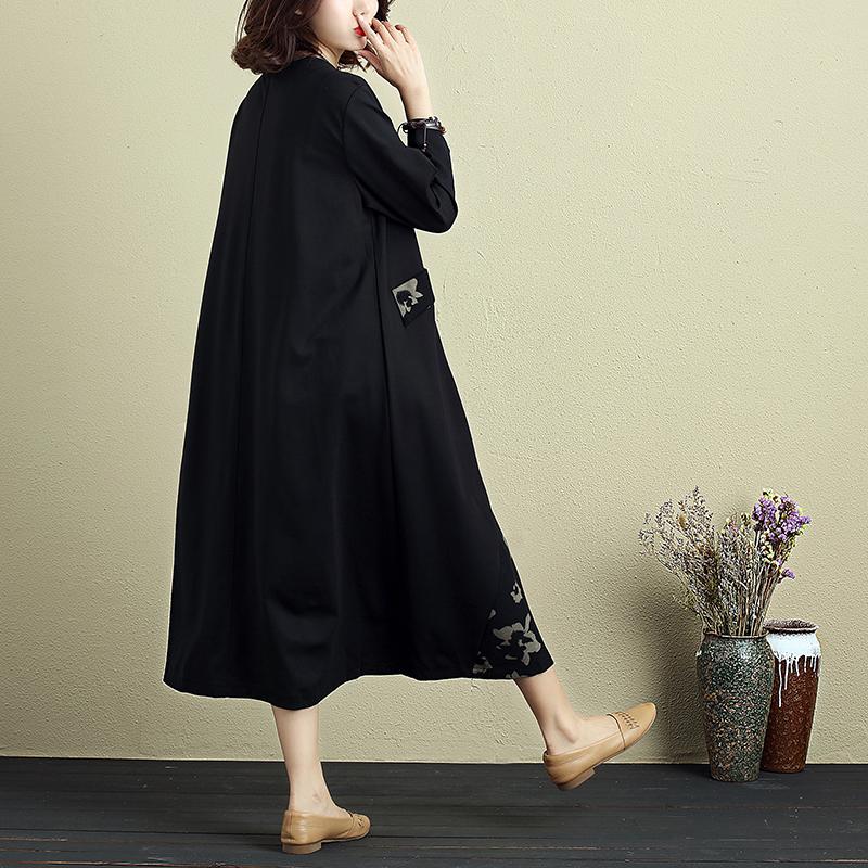 Fashion Women Round Neck Three Quarter Sleeve Splicing Printing Dress