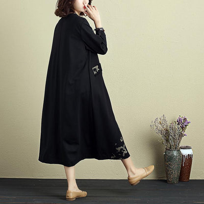 Fashion Women Round Neck Three Quarter Sleeve Splicing Printing Dress