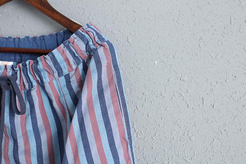 Linen Women Wide Leg Pants Casual Striped Pants