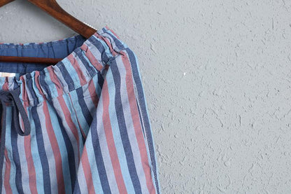 Linen Women Wide Leg Pants Casual Striped Pants
