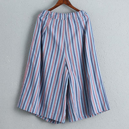Linen Women Wide Leg Pants Casual Striped Pants