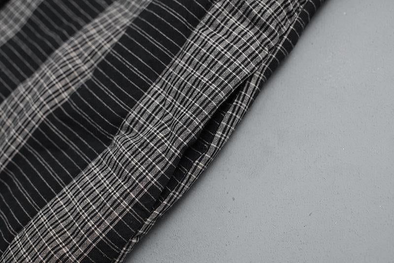 Winter Cotton Black Coat Warm Lattice Overcoat with Pockets