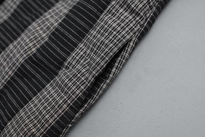 Winter Cotton Black Coat Warm Lattice Overcoat with Pockets