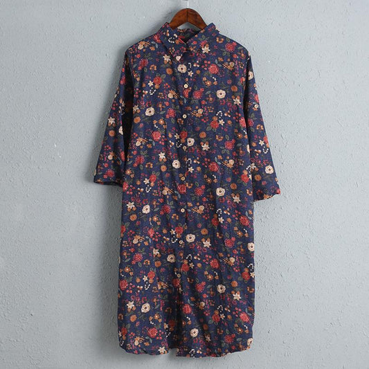 Women Printed Floral Dress Three Quarter Sleeve Shirt