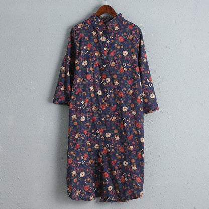 Printed Floral Women Dress Three Quarter Sleeve Shirt