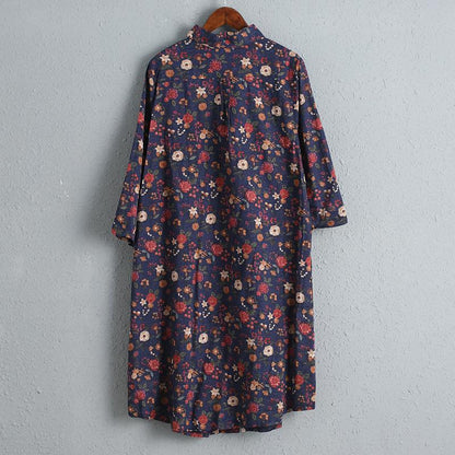 Women Printed Floral Dress Three Quarter Sleeve Shirt