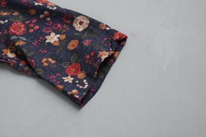 Women Printed Floral Dress Three Quarter Sleeve Shirt