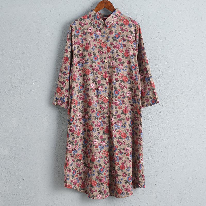 Printed Floral Women Dress Three Quarter Sleeve Shirt