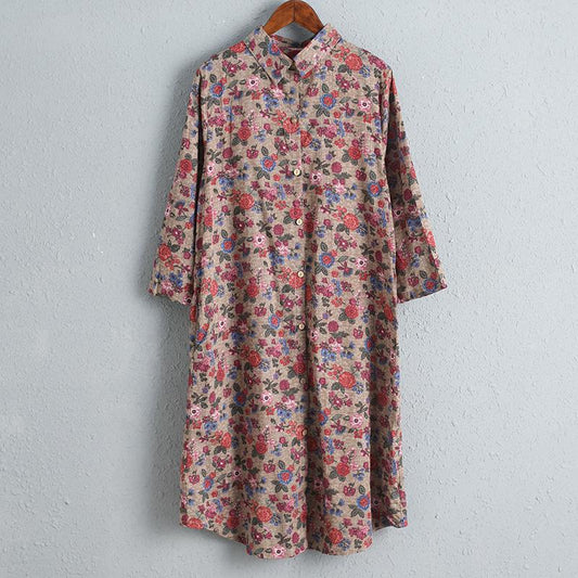 Printed Floral Women Dress Three Quarter Sleeve Shirt