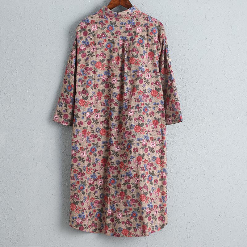 Printed Floral Women Dress Three Quarter Sleeve Shirt