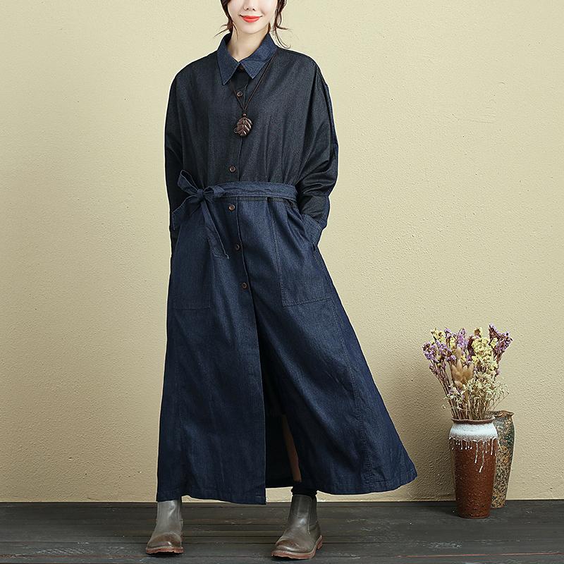 Splicing Lacing Loose Long Sleeve Autumn Coat