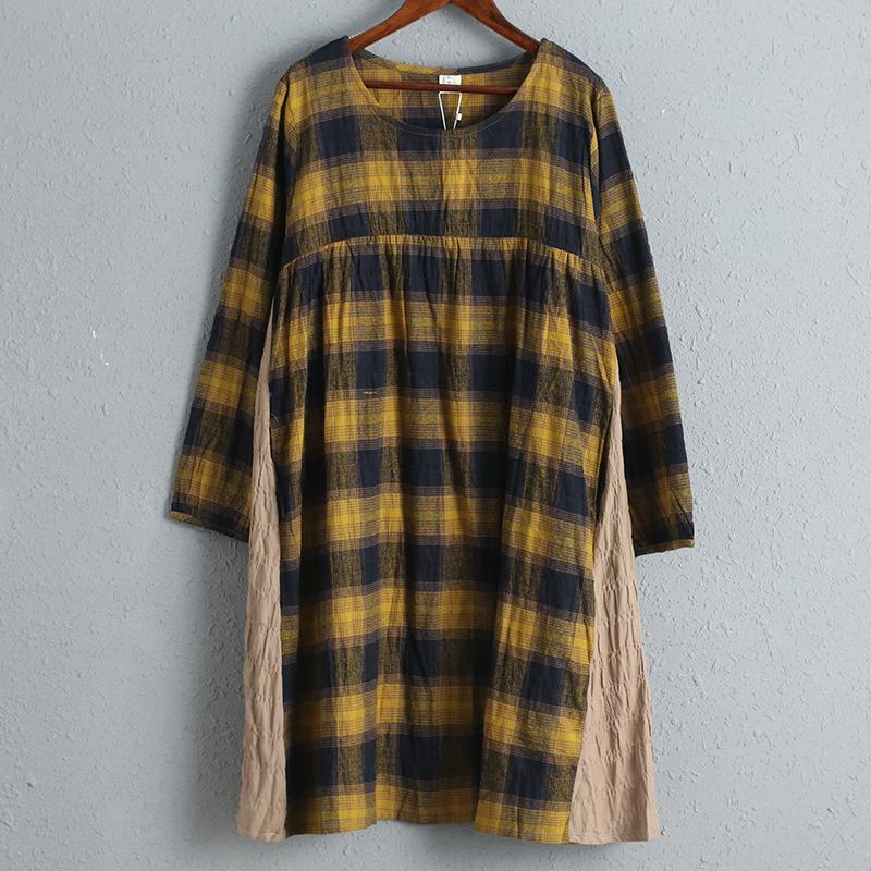 Long Sleeves Women Autumn Spring Plaid Dress