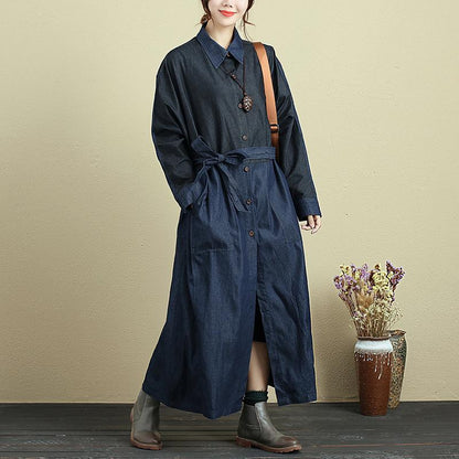 Splicing Lacing Loose Long Sleeve Autumn Coat For Women