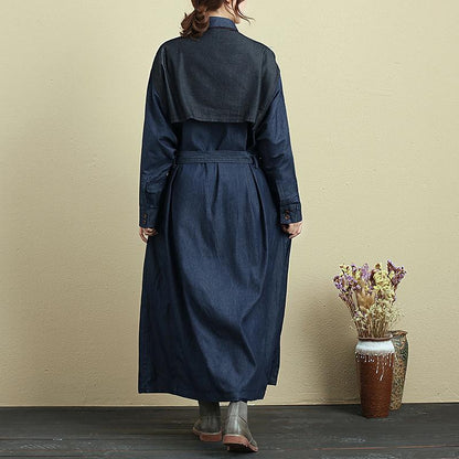 Splicing Lacing Loose Long Sleeve Autumn Coat