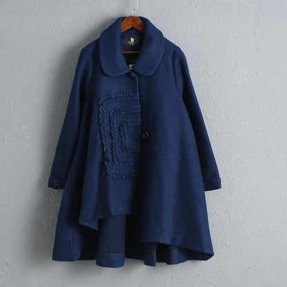Blue Winter Thick Women Woolen Coat