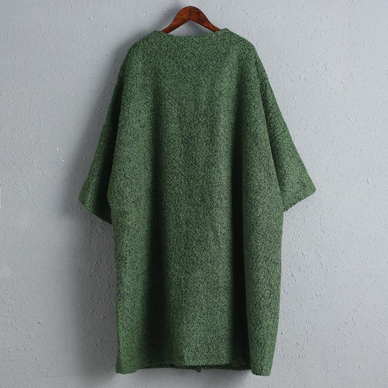 Women Casual Green Woolen Overcoat with Breasted