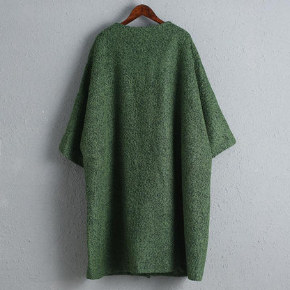 Women Casual Green Woolen Overcoat with Breasted