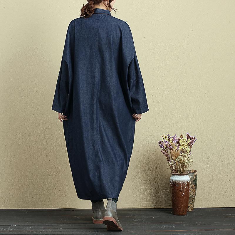 Splicing Double Pocket Loose Long Sleeve Autumn Denim Coat For Women
