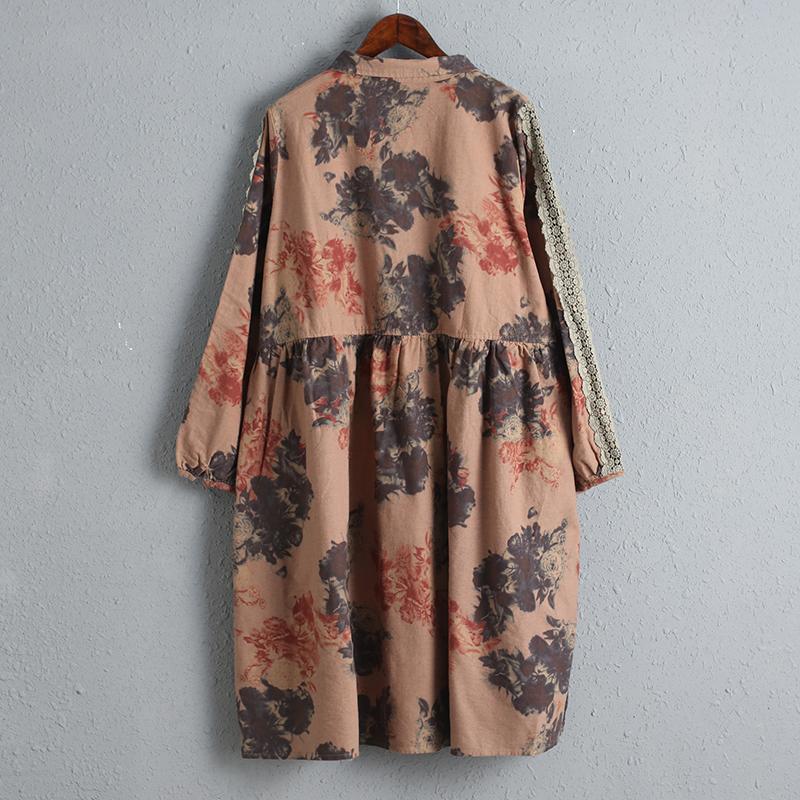Women Printing Dress Long Sleeve Spring Cotton Dress