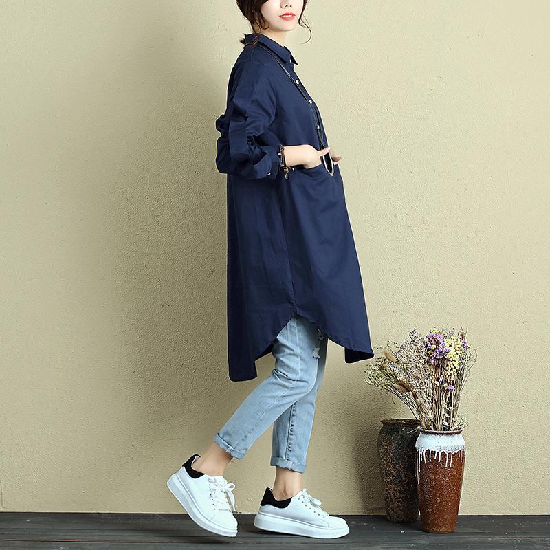 Women Polo Collar Single Breasted Long Sleeve Shirt