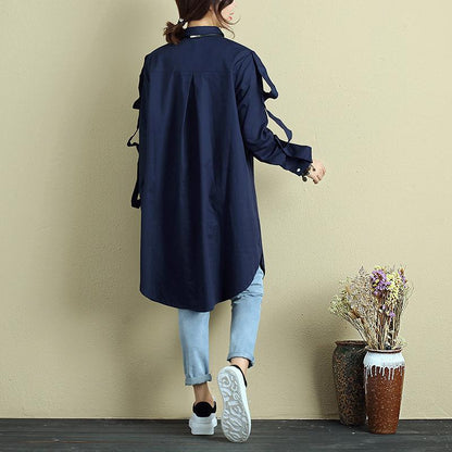 Women Polo Collar Single Breasted Long Sleeve Shirt