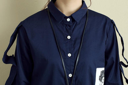 Women Polo Collar Single Breasted Long Sleeve Shirt