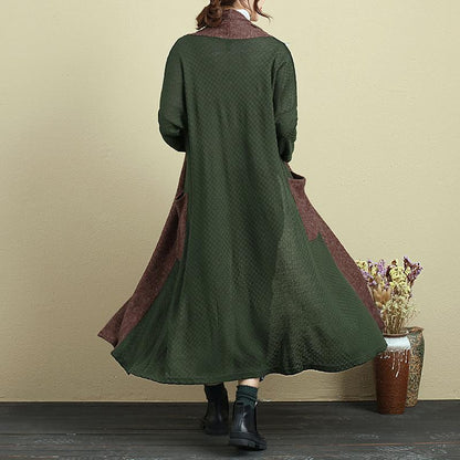 Loose Splicing Shoulder Sleeve Long Knitted Coat For Women
