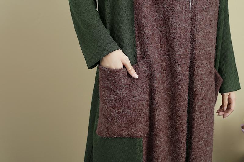 Loose Splicing Shoulder Sleeve Long Knitted Coat For Women