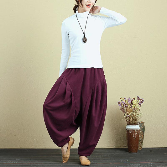 Loose Casual Winter Simple Dark Red Pants For Women