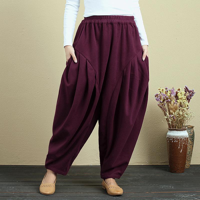 Loose Casual Winter Simple Dark Red Pants For Women