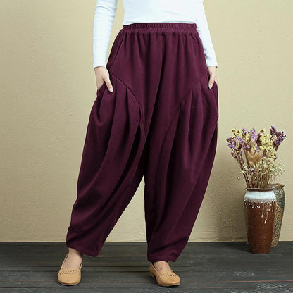Loose Casual Winter Simple Dark Red Pants For Women