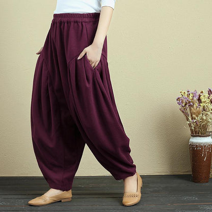 Loose Casual Winter Simple Dark Red Pants For Women