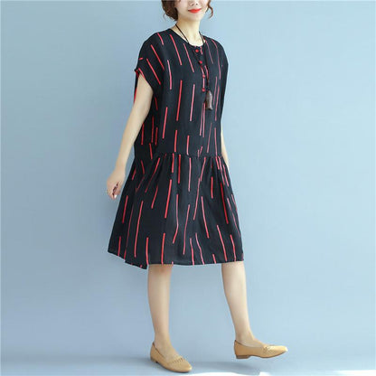 Women Vintage Casual Printing Pleated Black Shirt