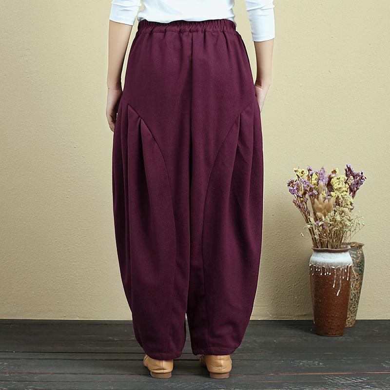Loose Casual Winter Simple Dark Red Pants For Women