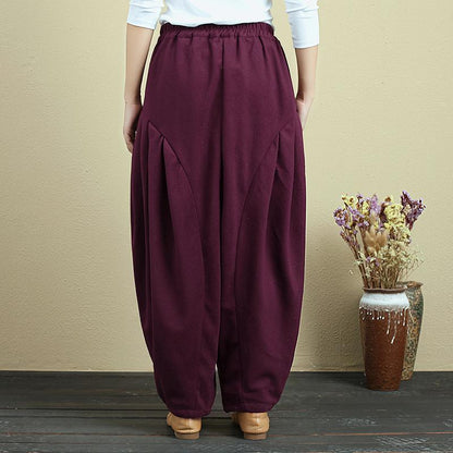 Loose Casual Winter Simple Dark Red Pants For Women