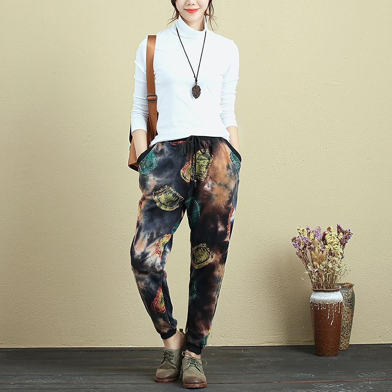 Retro Printed Loose Casual Cotton Pants For Women