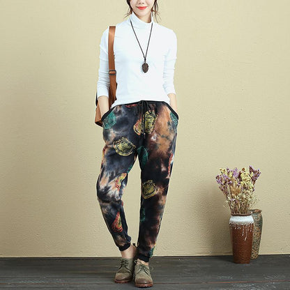 Retro Printed Loose Casual Cotton Pants For Women
