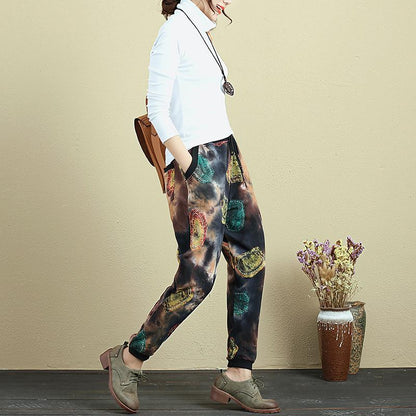 Retro Printed Loose Casual Cotton Pants For Women