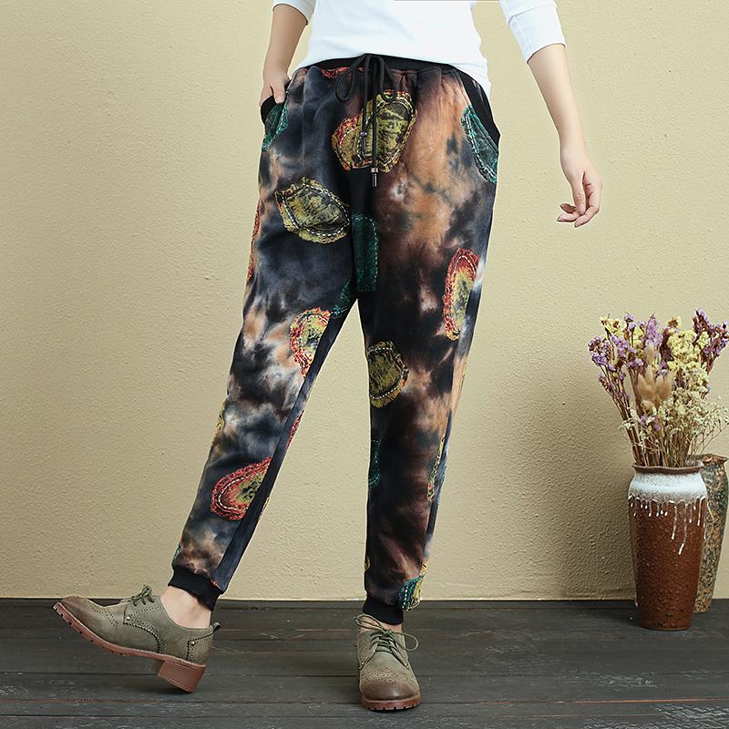 Retro Printed Loose Casual Cotton Pants For Women