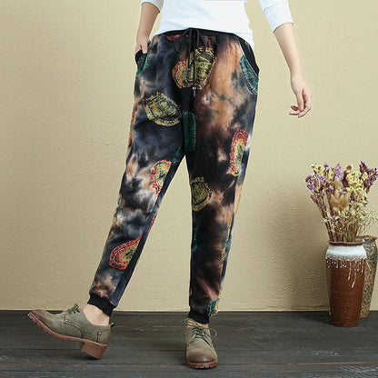 Retro Printed Loose Casual Cotton Pants For Women