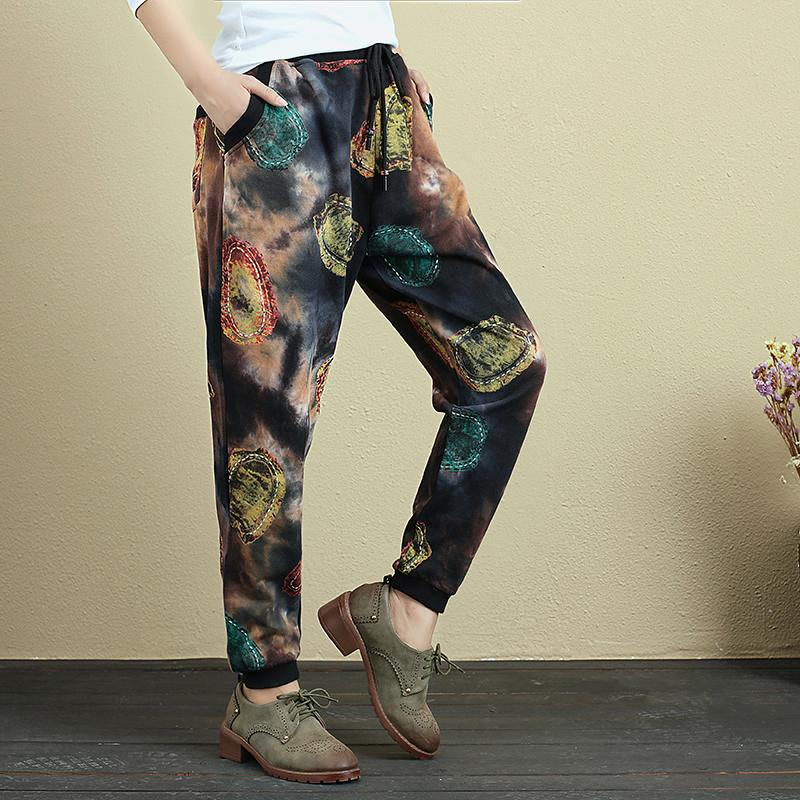 Retro Printed Loose Casual Cotton Pants For Women