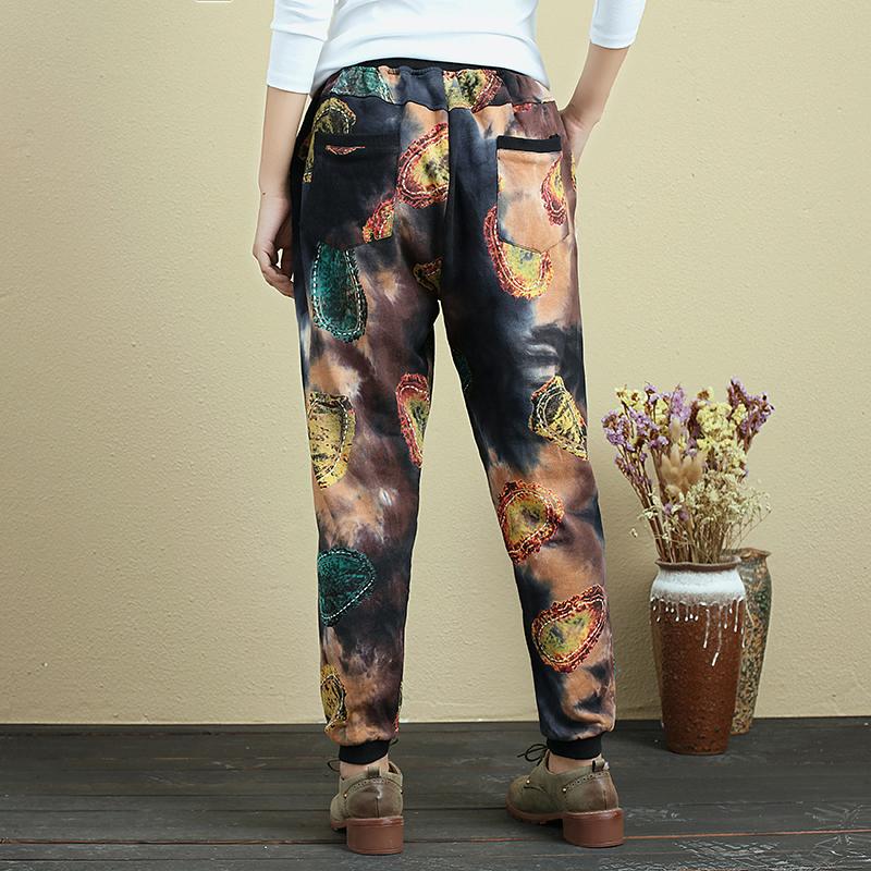 Retro Printed Loose Casual Cotton Pants For Women