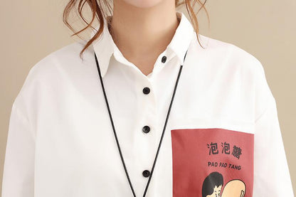 Women Printed Cotton Long Sleeve White Shirt Dress