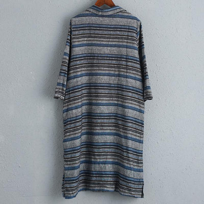Polo Neck Three Quarter Sleeves Stripe Dress