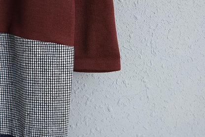Casual Coffee Women Splicing Lattice Pleated Dress